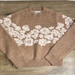 Z Supply Camel Floral Sweater Soft Knit | Cream Flower Detail | Size Medium